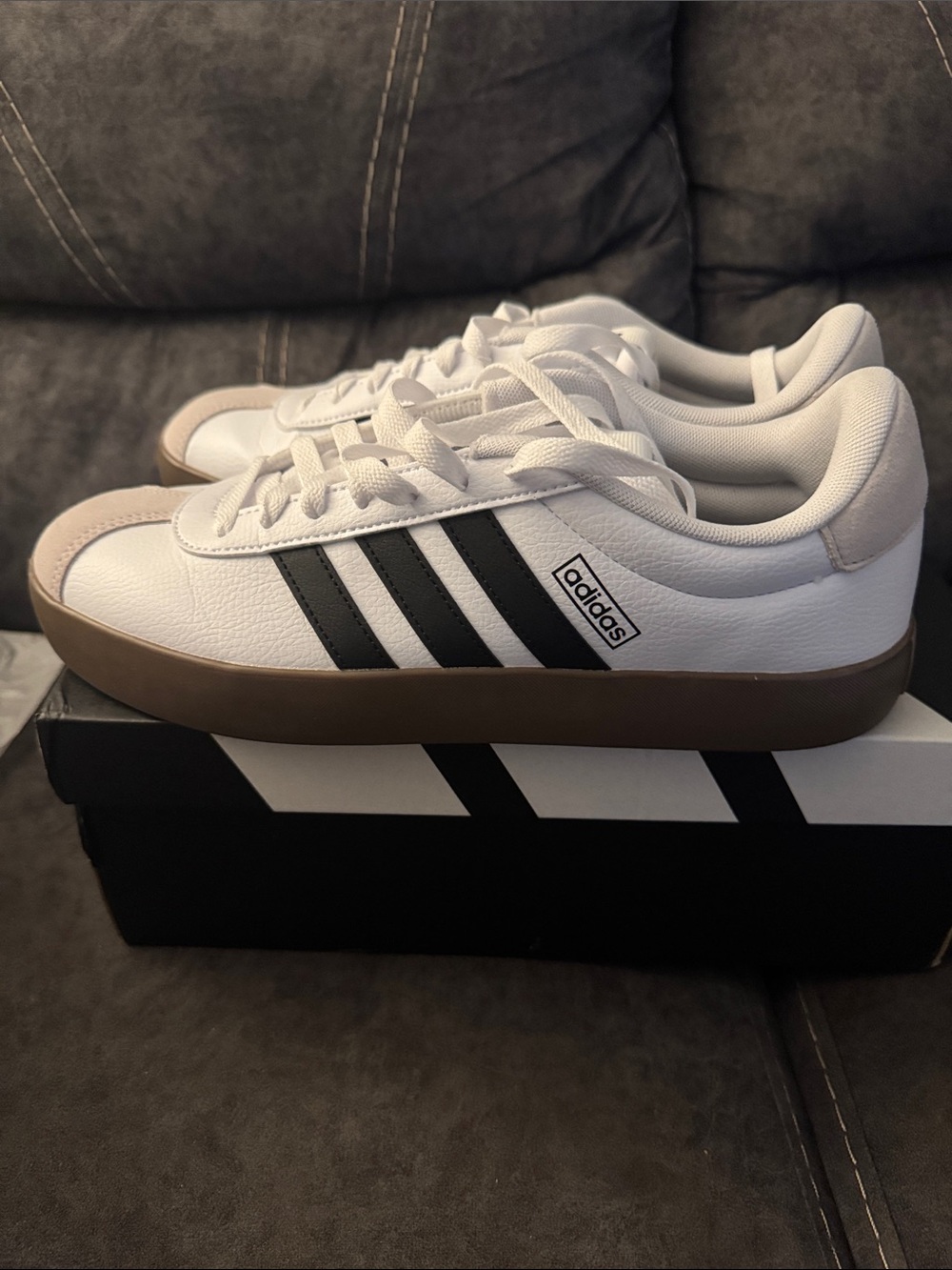 adidas White Black Athletic Sneakers with Gum Sole - Picture 7 of 10